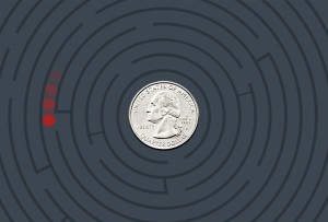 quarter in the center of a maze