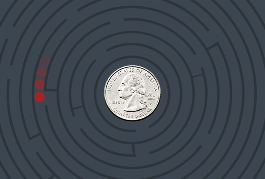 quarter in the center of a maze