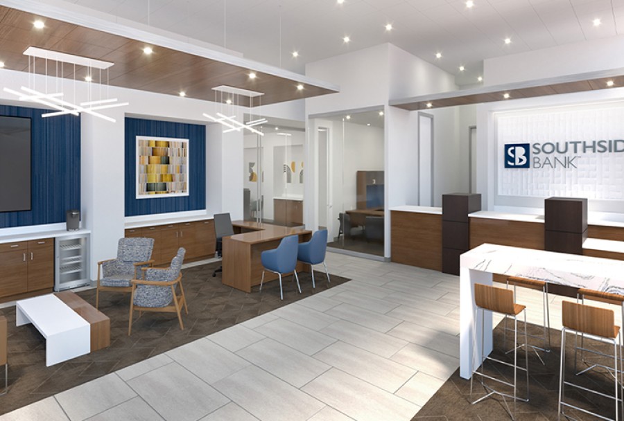 Rendering of the interior of Southside Bank branch at The Domain in Austin